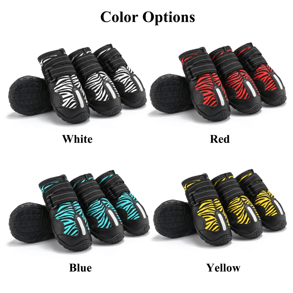 Zapatos para mascotas impermeables para perros grandes, Botas de lluvia con patrón de cebra para mascotas, suela antideslizante resistente, zapatos para perros al aire libre, botines reflectantes para cachorros - imagen 5