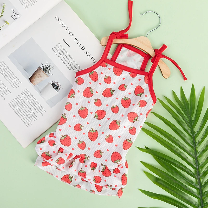 Vestidos de verano de doble capa para mascotas, chaleco de dibujos animados de frutas York, ropa transpirable para perros pequeños, ropa suave para mujer, esfinge y gato - imagen 5