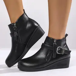 Botines estilo vaquero para perros de invierno con hebilla metálica