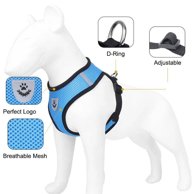 Arnés reflectante para mascotas para perros pequeños y medianos, chaleco transpirable para mascotas, conjunto de arneses y correas para accesorios para perros Beagle Pug - imagen 4
