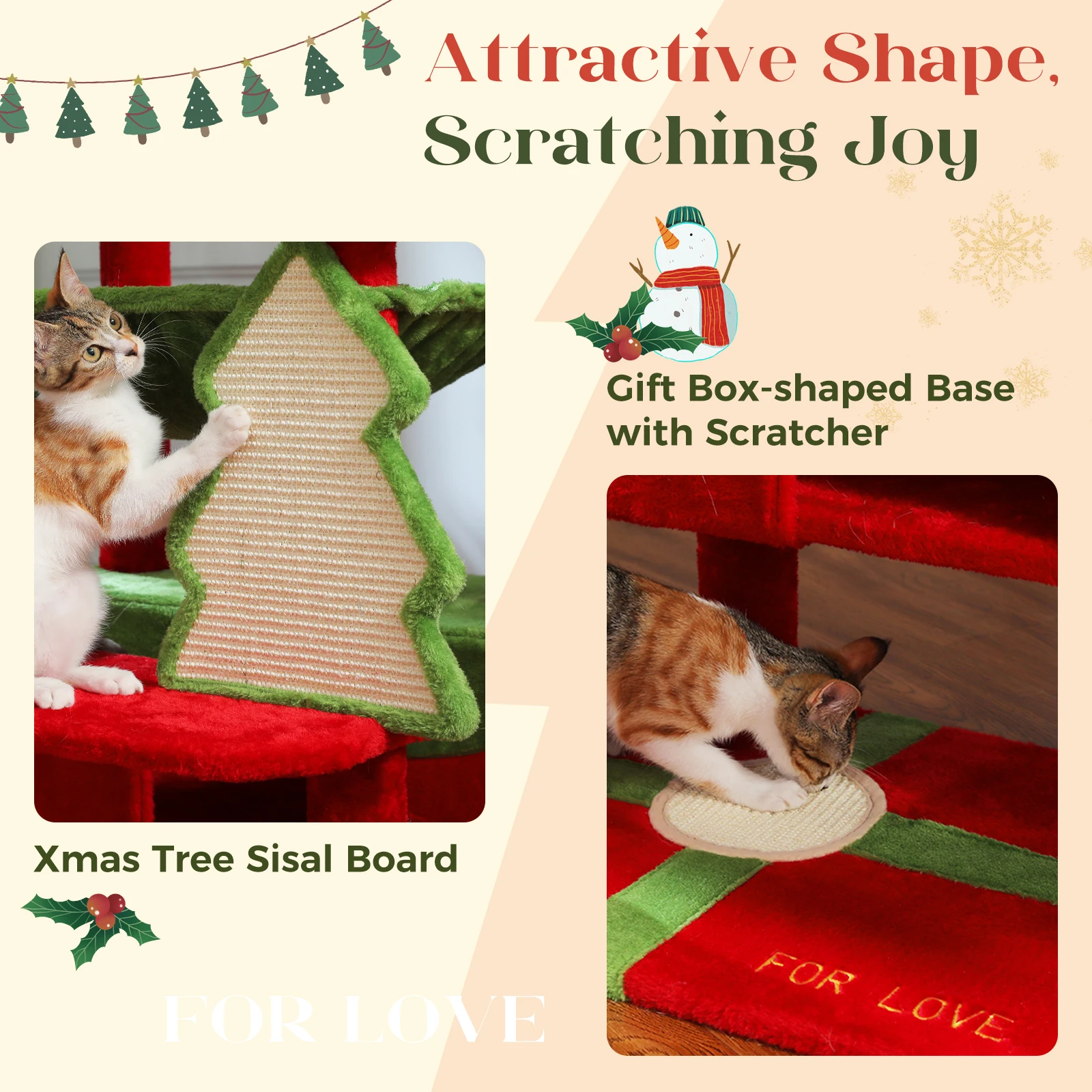 Árbol de Navidad para gatos de interior, torre para gatos de varios niveles con postes rascadores, perchas de hamaca acogedoras, juguetes grandes para gatos Condo - imagen 4