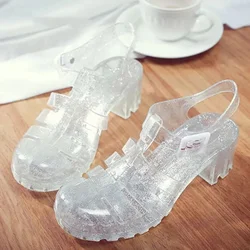 Sandalia transparente de gel para mujer – Sandalias verano cuadradas Bling
