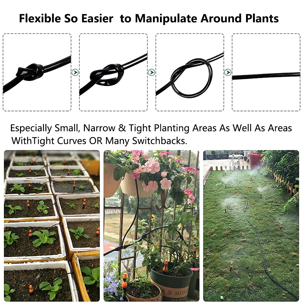 Tubo de suministro de riego por goteo de 1/4 pulgadas para goteros de riego, emisores de goteo, piezas de riego y sistemas de goteo, polietileno negro - imagen 5