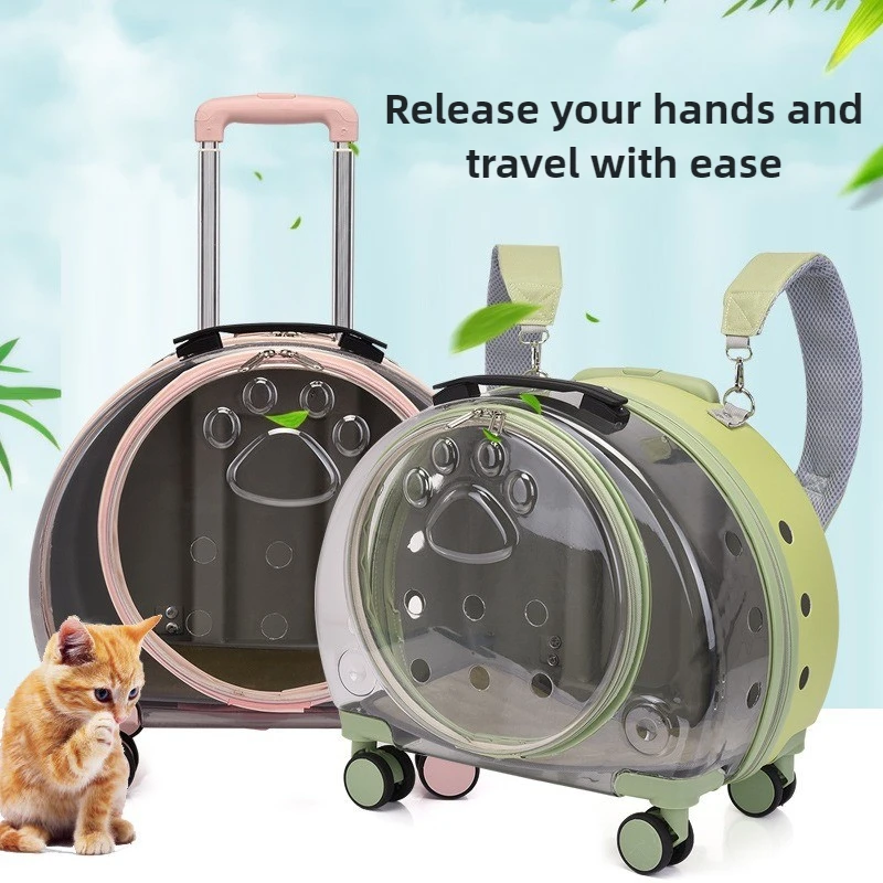 Bolsas transportadoras de gatos de viaje transparentes, mochila de diseño con ruedas, cochecito de hombro para gatos, bolsas transportadoras para perros al aire libre, suministros