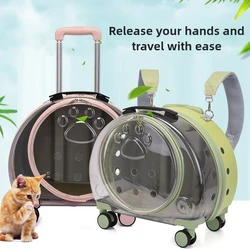 Mochila transportadora transparente con ruedas para gatos y perros