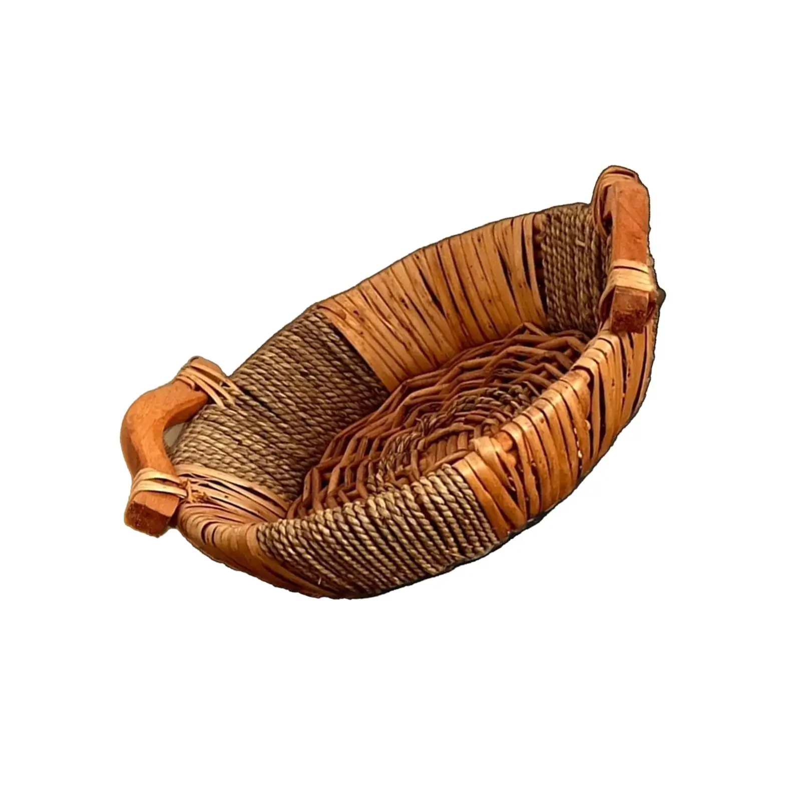Wicker Woven Serving Tray Bread Basket Serving Basket Biscuit Cookies Pastry Display Basket for Picnic Restaurant Home Decor