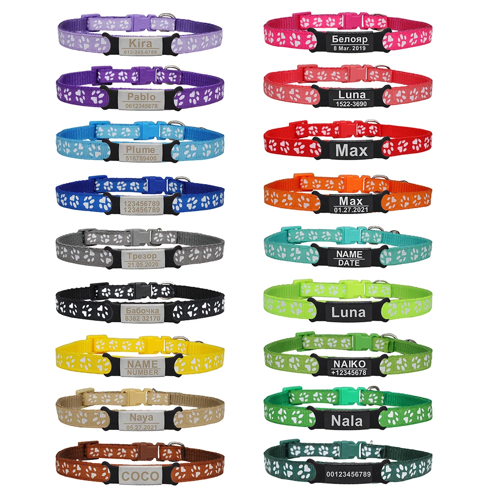 Collar de perro personalizado, etiqueta de identificación con nombre de pata colorida, Collar personalizado, placa de identificación reemplazable, grabado, Collar ajustable para mascotas S,M - imagen 2