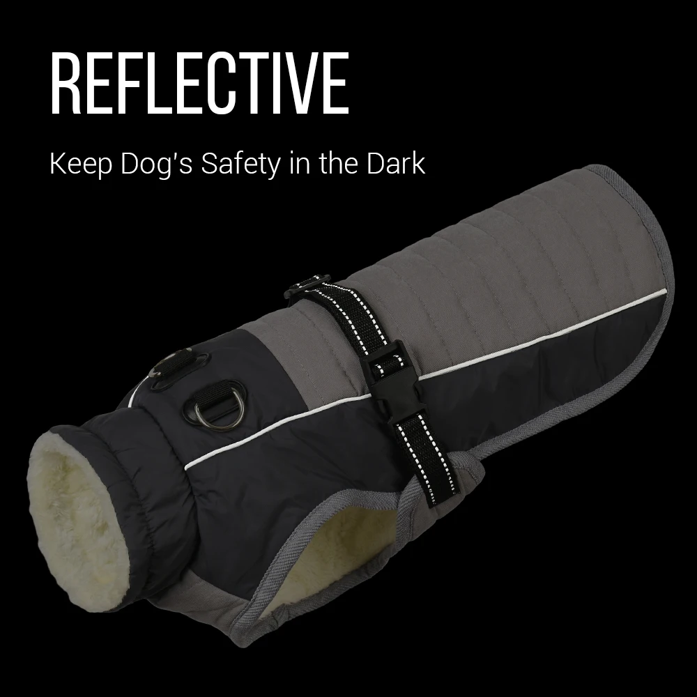 Ropa cálida para perros, chaleco de invierno para perros pequeños y grandes, forro polar grueso, chaqueta para mascotas a prueba de viento con anillo en D, traje para cachorros - imagen 5