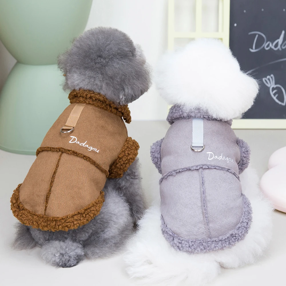 Ropa de cuero para perros de invierno, chaqueta cálida con Cuello de piel para perros, abrigo, ropa para perros pequeños y medianos, chaleco, ropa de invierno para mascotas, trajes, disfraz - imagen 2