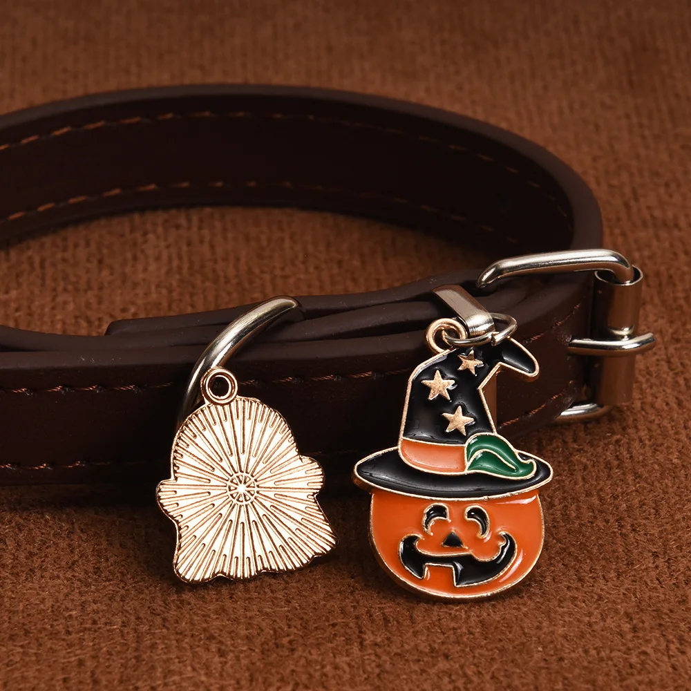 Suministros para mascotas, linterna de calabaza de Halloween, Collar de perro de cuero PU, Anillo de cuello para perro fantasma Reaper - imagen 3
