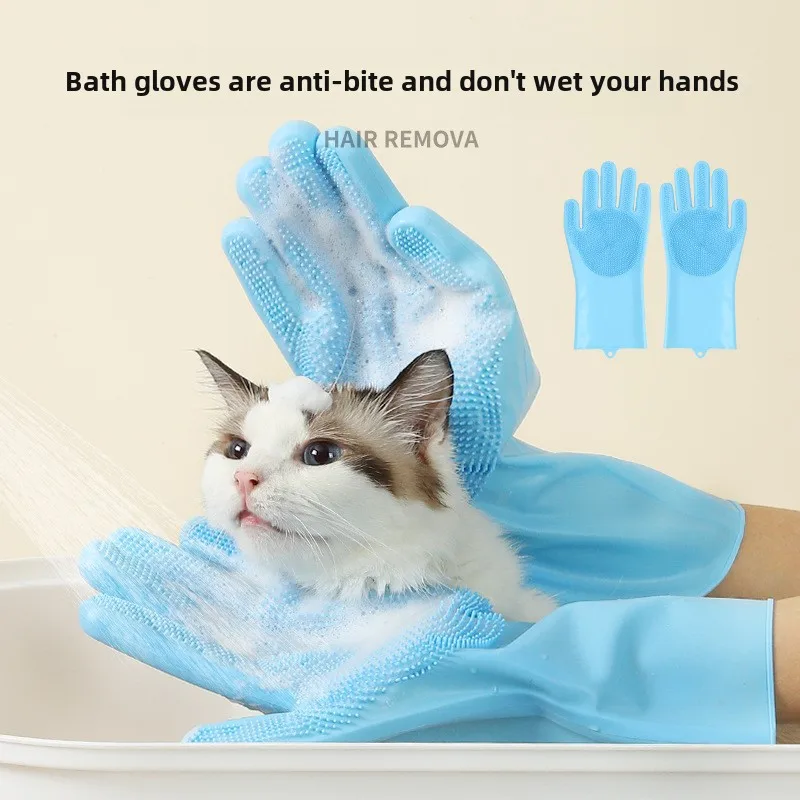 Guantes de baño para mascotas, cepillo de baño grueso a prueba de mordeduras, productos para perros y gatos, suministros, guantes de aseo, accesorios de belleza para limpieza