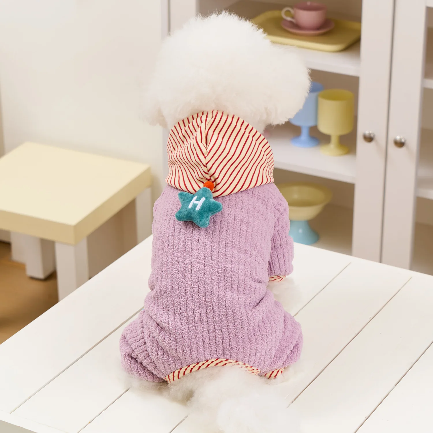 Gorro de estrella de felpa para otoño e invierno, traje de cuatro patas, mono para perros pequeños, pijamas para perros, ropa para cachorros pequeños