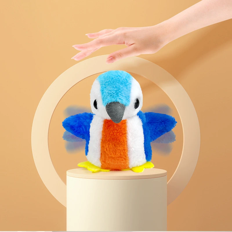 Recarregável recarregável brinquedos interativos para gatos chirping batendo pássaro gatos estridentes brinquedo de pelúcia brinquedo para gatos ativado por toque - imagen 5