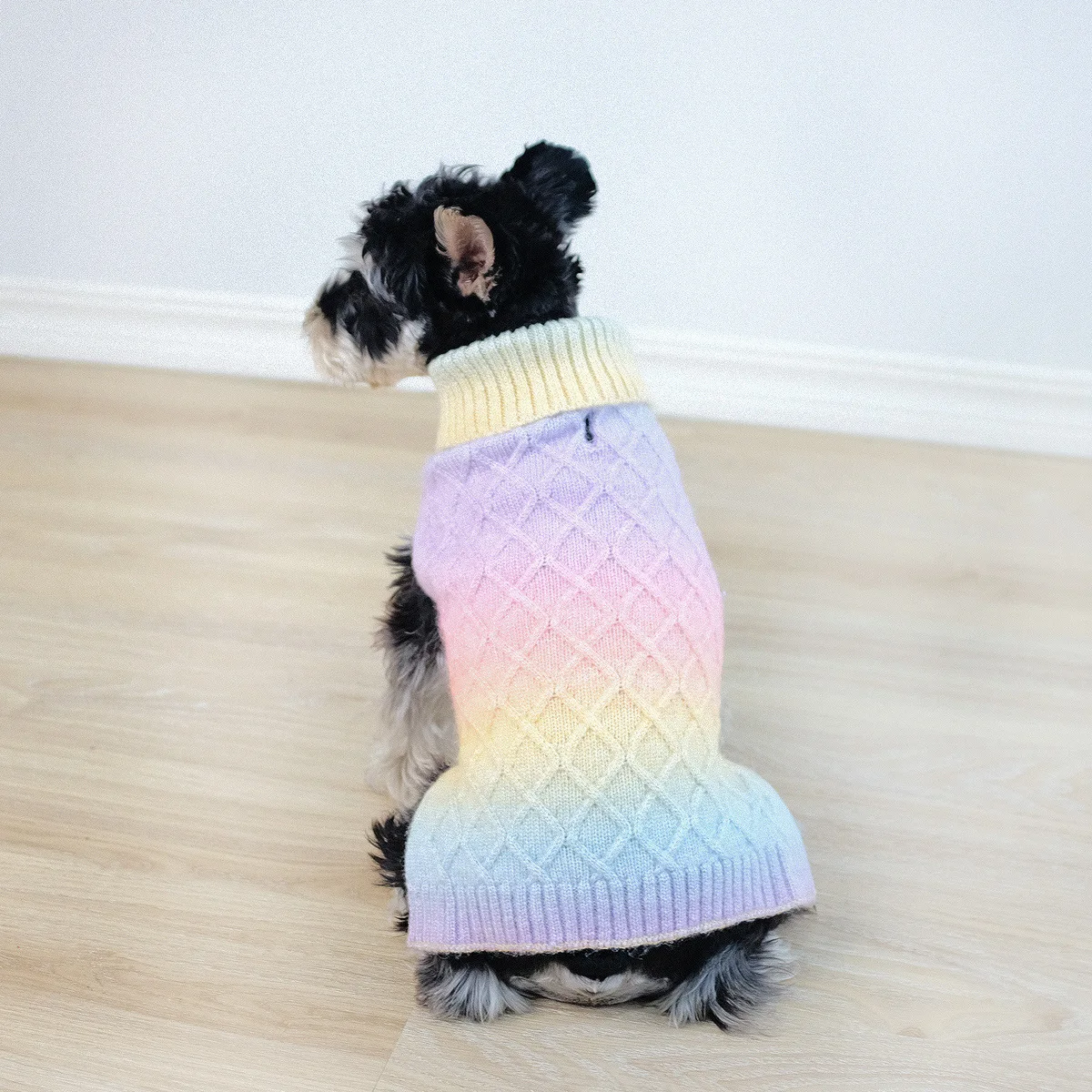 Ropa de invierno para perro, suéteres cálidos de arcoíris degradado para perro pequeño, gato, cuello alto, abrigo de punto trenzado a prueba de viento para cachorro - imagen 5