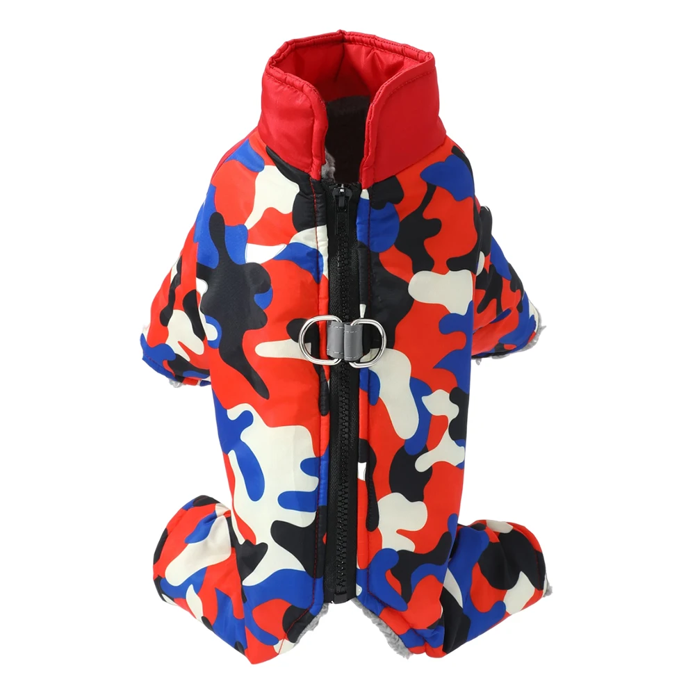 Mono impermeable para mascotas, chaqueta cálida de invierno para perros con anillo en D, abrigo reflectante con estampado de camuflaje para perros pequeños y medianos, Pug - imagen 3