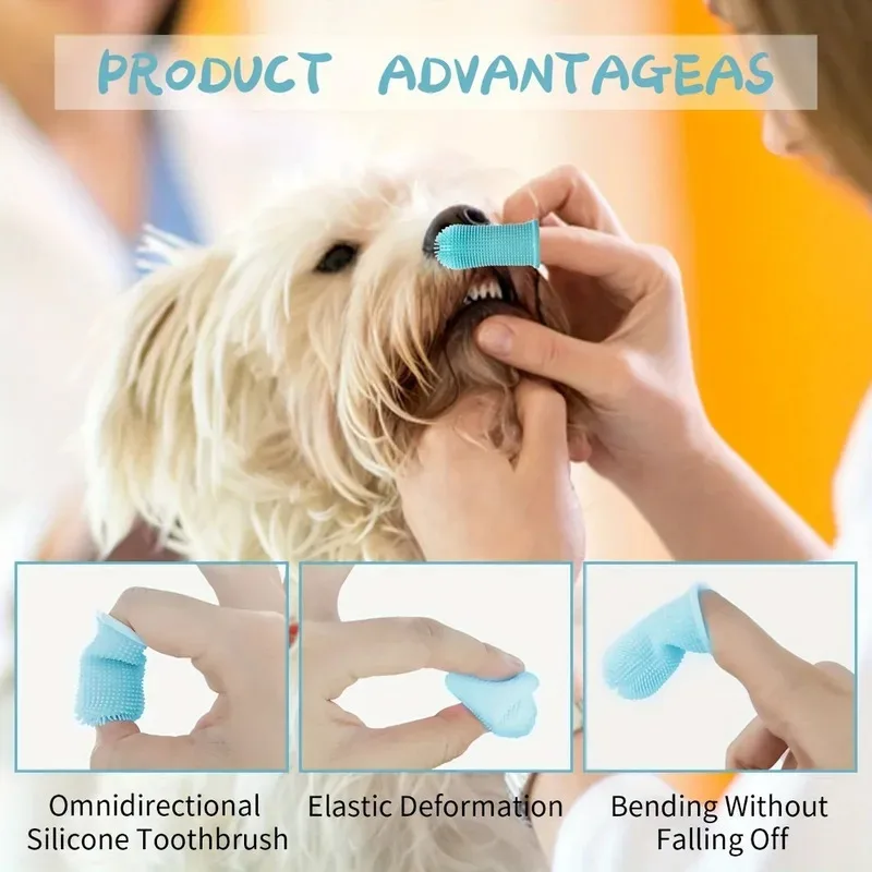 Paquete de 2 cepillos de dientes para dedos de perro, kit de cuidado dental no tóxico de silicona para perros, gatos, cachorros, estuche de almacenamiento portátil y artículos de viaje - imagen 5