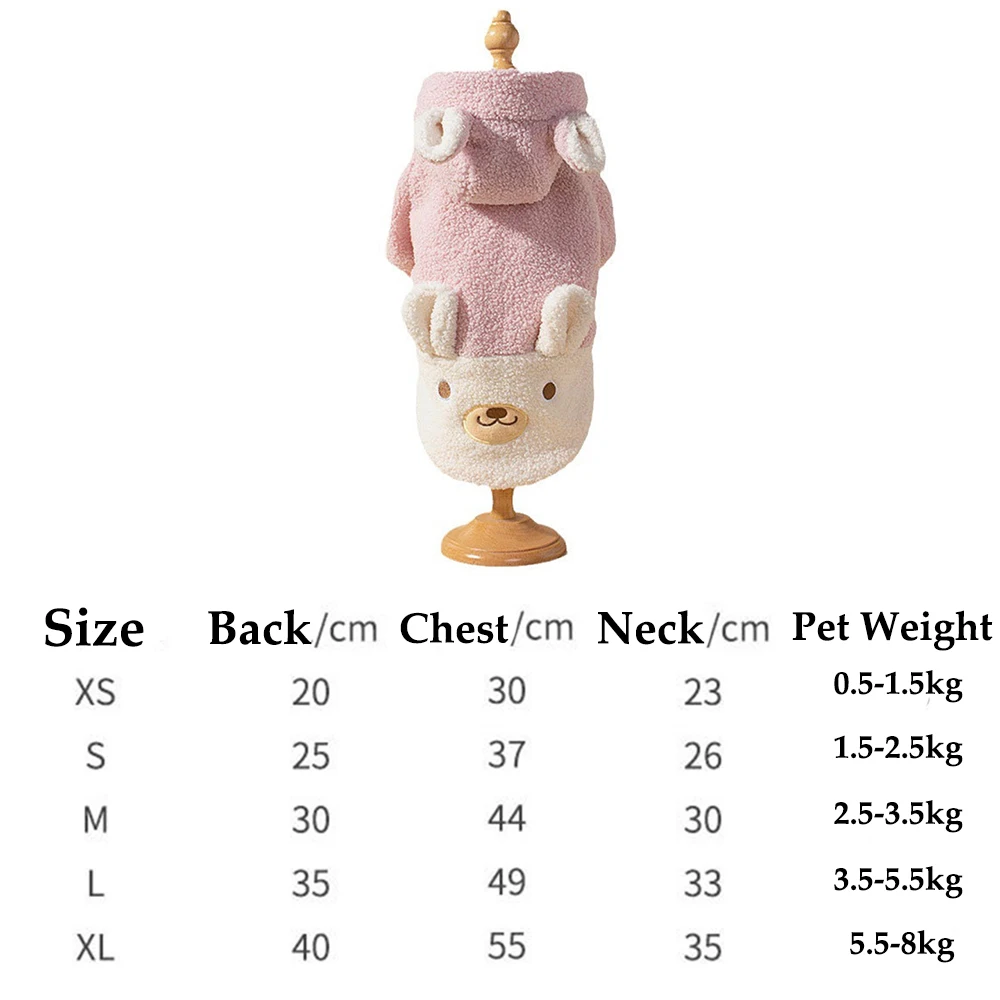 Ropa para mascotas, gatos y perros, Otoño Invierno, felpa gruesa, cálida, abrigo de osito, Sudadera con capucha para mascotas, ropa adecuada para perros pequeños y medianos - imagen 5