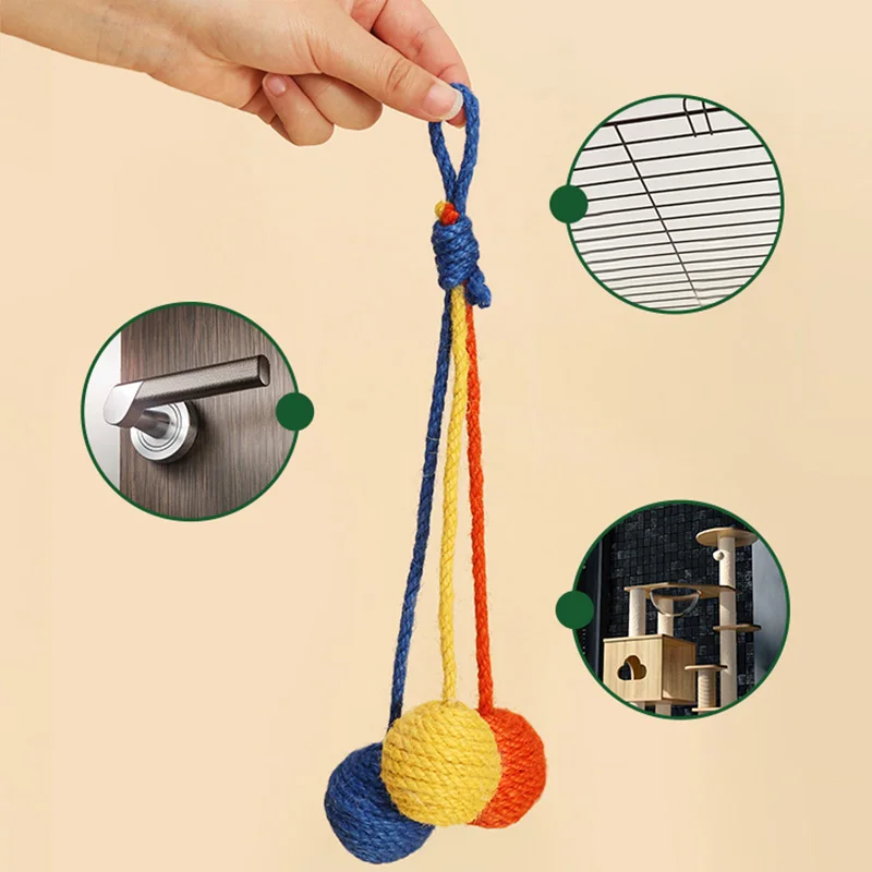 HOOPET-Bola de yute colgante para gato, juguete interactivo colorido de cuerda de Sisal, juego de bolas de cuerda resistente A las mordeduras - imagen 3