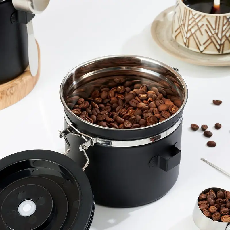 Cubo de almacenamiento de alimentos para perros y gatos de acero inoxidable, tarro de almacenamiento de leche en polvo, tanque sellado de granos de café de escape unidireccional al vacío - imagen 2