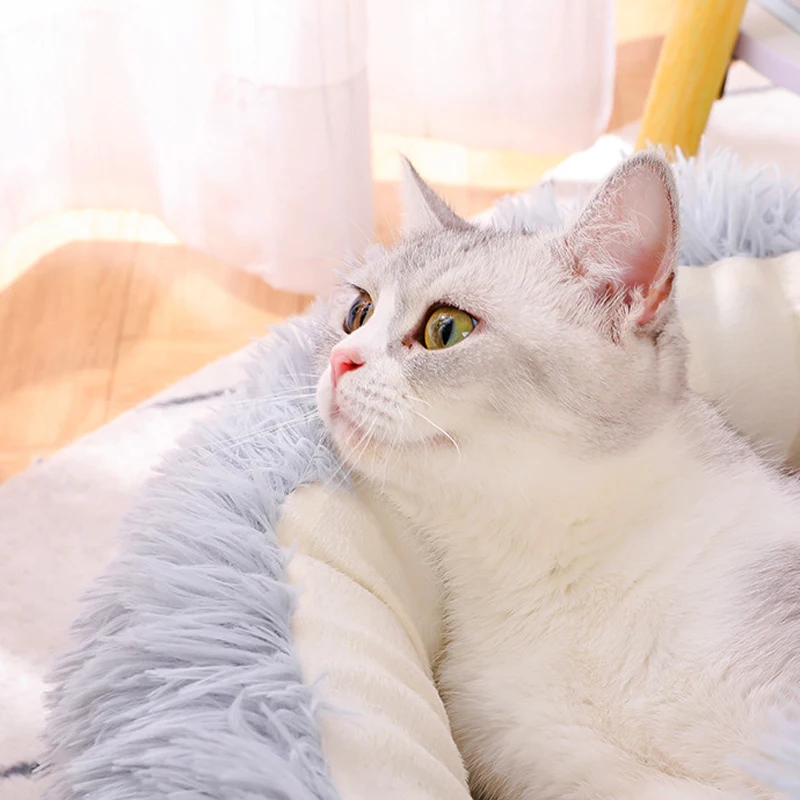 Cama para gatos de sueño profundo, redonda, semicerrada, de felpa, acogedora, para invierno, con parte inferior antideslizante, para perros pequeños y gatos - imagen 3