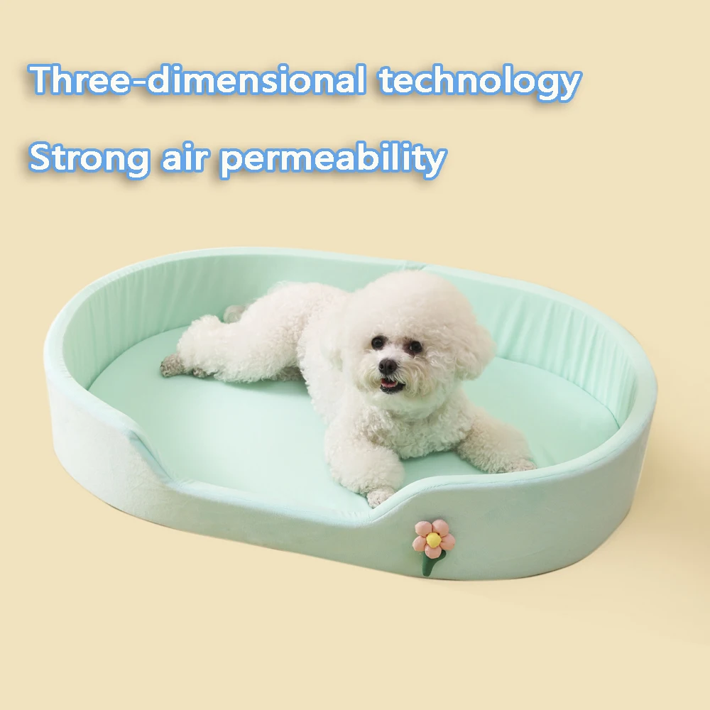 Cama para perros pequeños y frescos de seda de hielo, cesta elástica para perrera para gatos, estera suave de doble cara para perros medianos, cama gruesa a prueba de viento para gatos en verano - imagen 3