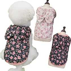 Abrigo floral con lazo para perros pequeños invierno