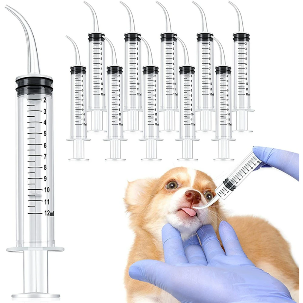 Jeringa de alimentación para mascotas de 12ml, jeringa de boca curva, jeringa líquida para animales pequeños, suministros para dispositivos de alimentación