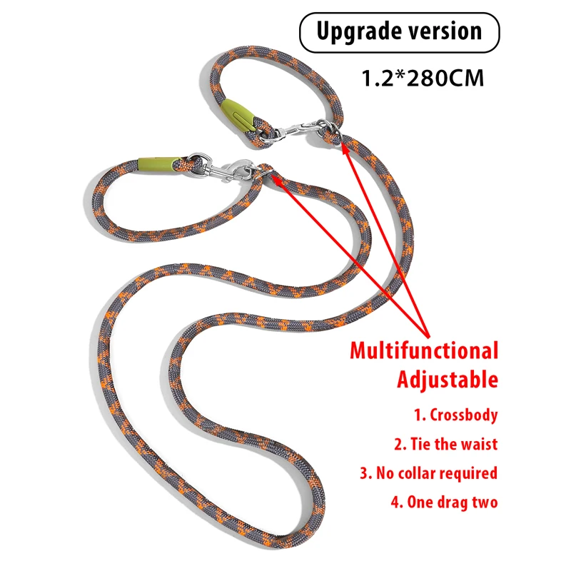 Correas dobles de nailon reflectante para mascotas, cuerda de tracción para correr, manos libres, cadena para perros pequeños y grandes - imagen 5