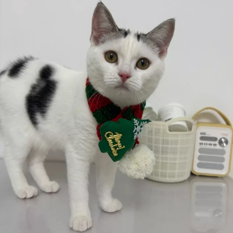 Bufanda navideña festiva de punto para mascotas: acogedora bufanda de lana roja y verde para gatos y perros pequeños - imagen 2