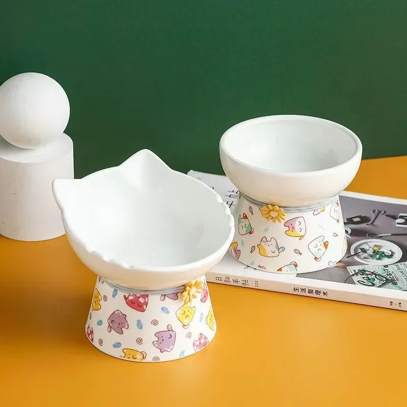 Cuenco de cerámica elevado para gatos, comederos de agua para comida para mascotas, cuencos para beber para perros y cachorros elevados - imagen 3