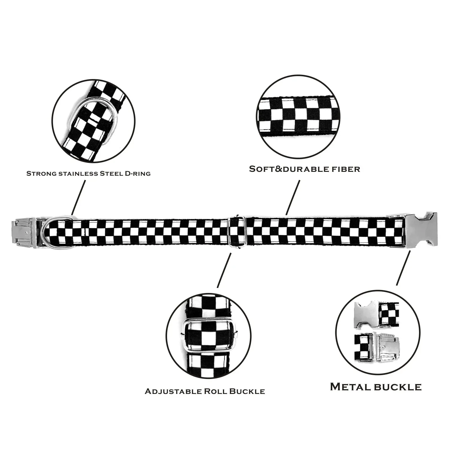 Collar personalizado para mascotas, cubo blanco y negro, fresco, duradero, personalizado, nombre de cachorro, etiqueta de identificación, collares básicos ajustables para perros, correa - imagen 2