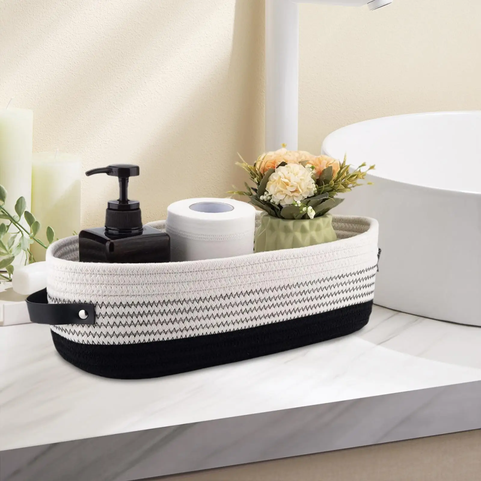Cesta tejida, contenedor de artículos diversos, cesta de almacenamiento con asas, contenedor organizador de baño, para el hogar, guardería, decoración de mesa de cocina - imagen 3