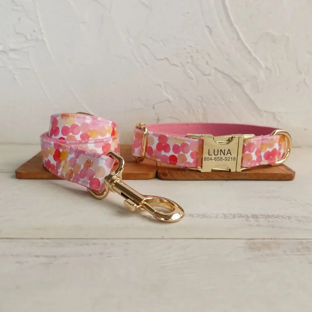Collar personalizado para perro, accesorio para mascota con etiqueta de nombre de identificación, grabado gratis, burbuja rosa, correa para cachorro