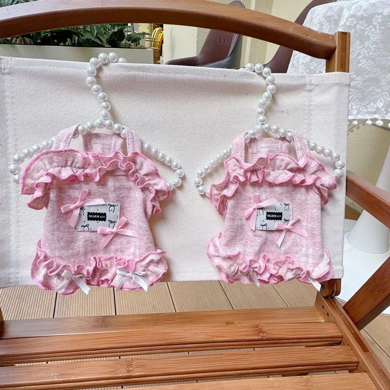Vestido rosa para mascotas, camisola plisada de verano, ropa de dormir dulce para el hogar, abrigo Base, camisola de encaje con lazo, vestidos para perros pequeños - imagen 2