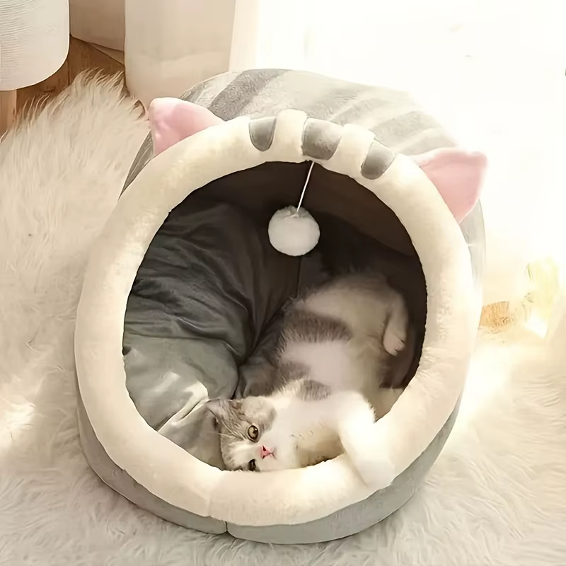 Cama nido acolchada para gatos y perros pequeños – Cueva acogedora