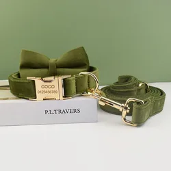 Collar terciopelo verde para perros con grabado de nombre