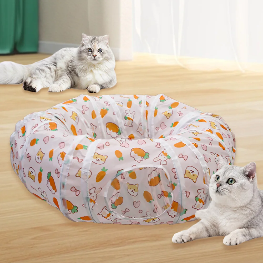 Túnel de zanahoria, suministros para mascotas, túnel de juego de paso redondo, túnel plegable para gatos, juguetes para gatos, barril de taladro transpirable interactivo - imagen 4