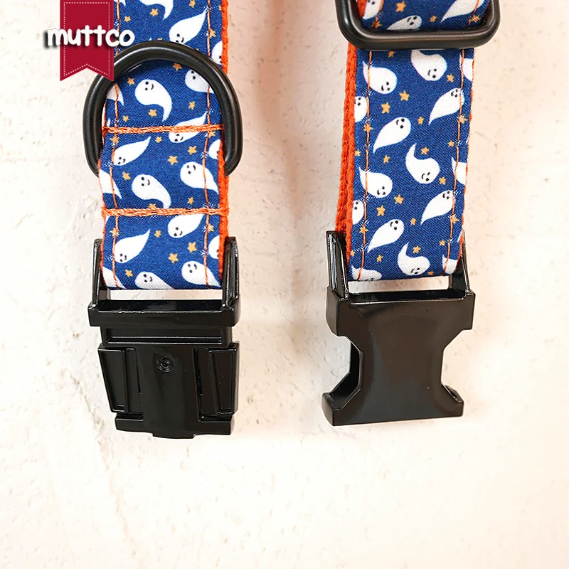 Collar de perro con hebilla de metal grabada MUTTCO, collar con etiqueta de identificación de perro personalizado con fantasma blanco bonito, placa de identificación de 5 tamaños, antipérdida para mascotas UDC212 - imagen 2