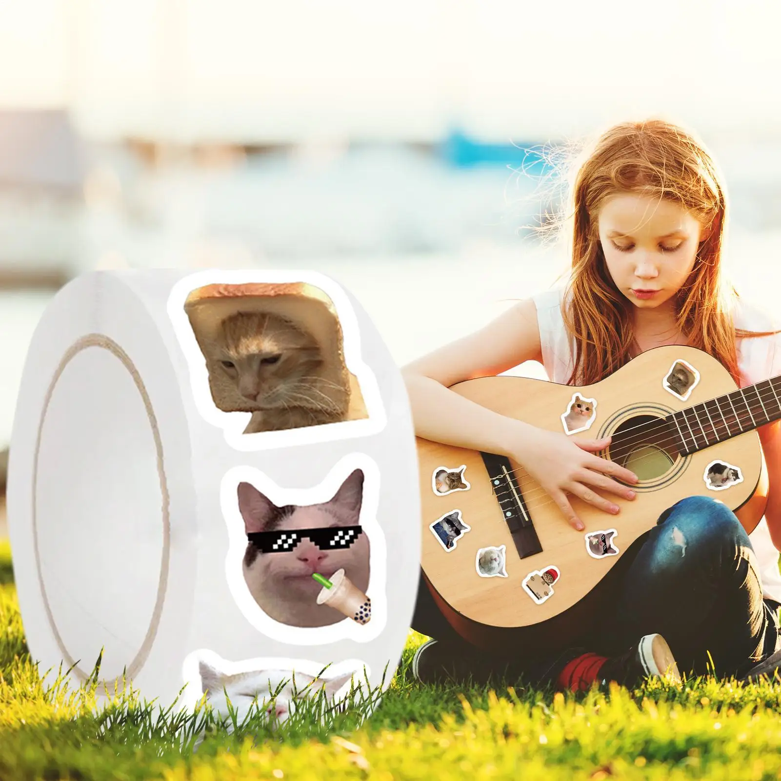 500 uds/rollo de pegatinas de grafiti de dibujos animados de gatos divertidos DIYs teléfono guitarra portátil maleta para portátil pegatina impermeable juguetes para niños