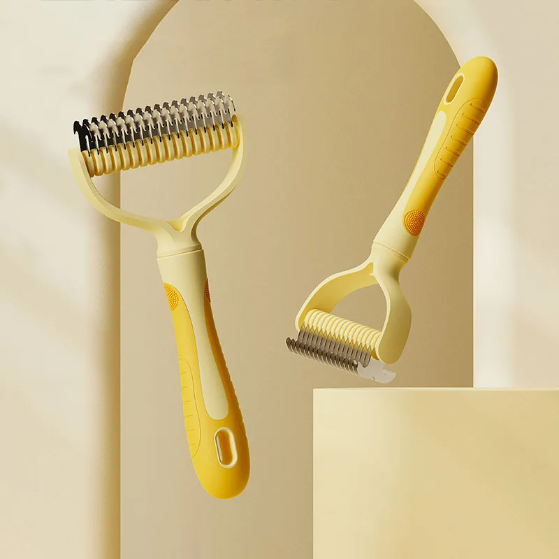 Removedor de pelo de mascotas de doble cara, cepillo para quitar el pelo de perros, peine anudado para cachorros, cepillo para el pelo para gatos, suministros de aseo para mascotas