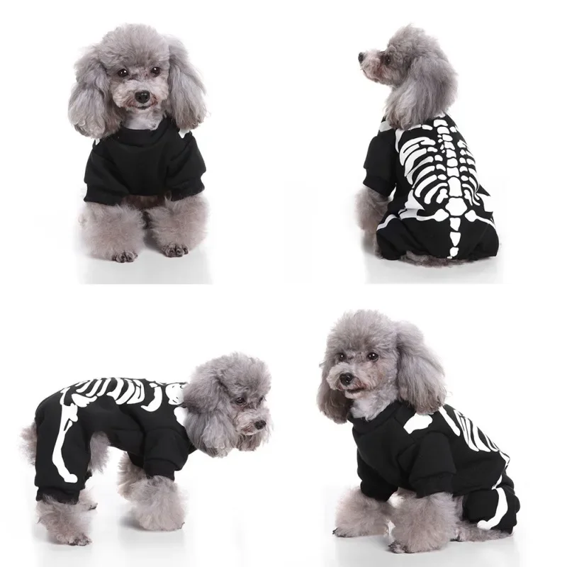 Ropa de Halloween para perros, disfraces de esqueleto espeluznante, abrigo de Cosplay para mascotas, chaqueta de lana cálida para cachorros, ropa para fiesta de mascotas - imagen 2