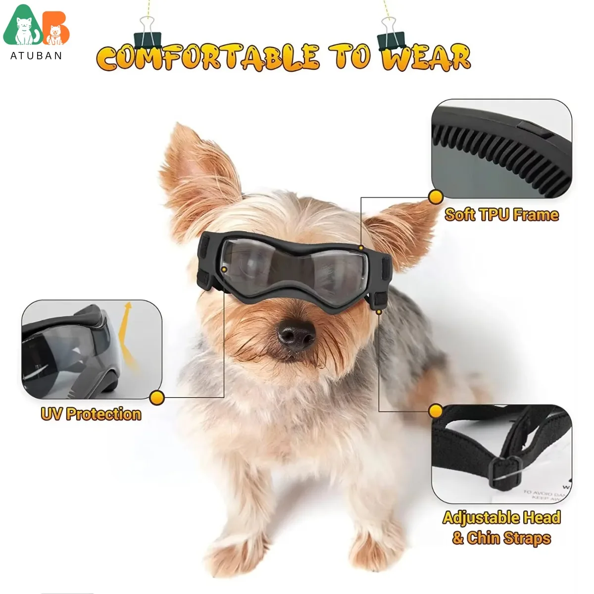 ATUBAN Gafas para perros de razas pequeñas, gafas de sol para perros de razas pequeñas, gafas de protección UV para cachorros pequeños, conducción al aire libre - imagen 2
