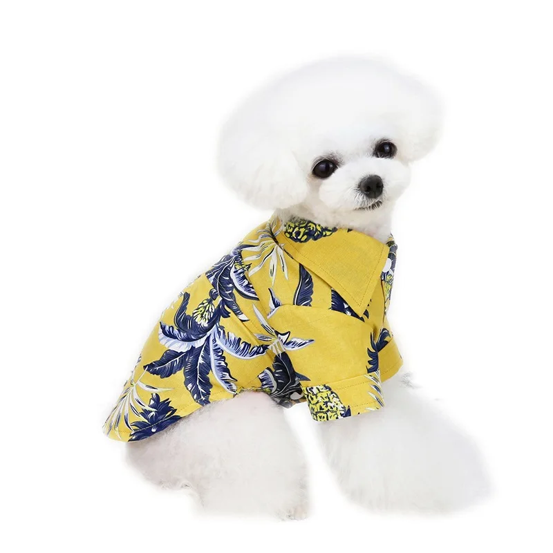 Ropa de verano para mascotas, camisas de playa con estampado de hojas de estilo Hawaiano para cachorro, gato pequeño y grande, disfraz de Chihuahua - imagen 4