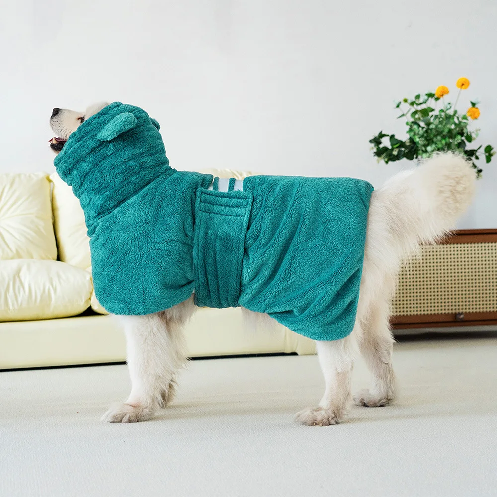 Albornoz grueso para perros, abrigo súper absorbente de secado rápido para perros medianos y grandes, Toalla de baño ajustable con cuello alto para perros y mascotas con orejas - imagen 5