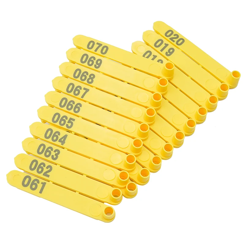 No.001-100 Señales de etiqueta de oreja de oveja Pendientes de cabeza de cobre con escritura láser de oreja con palabras para tarjeta de identificación de animales de granja 100 piezas - imagen 2