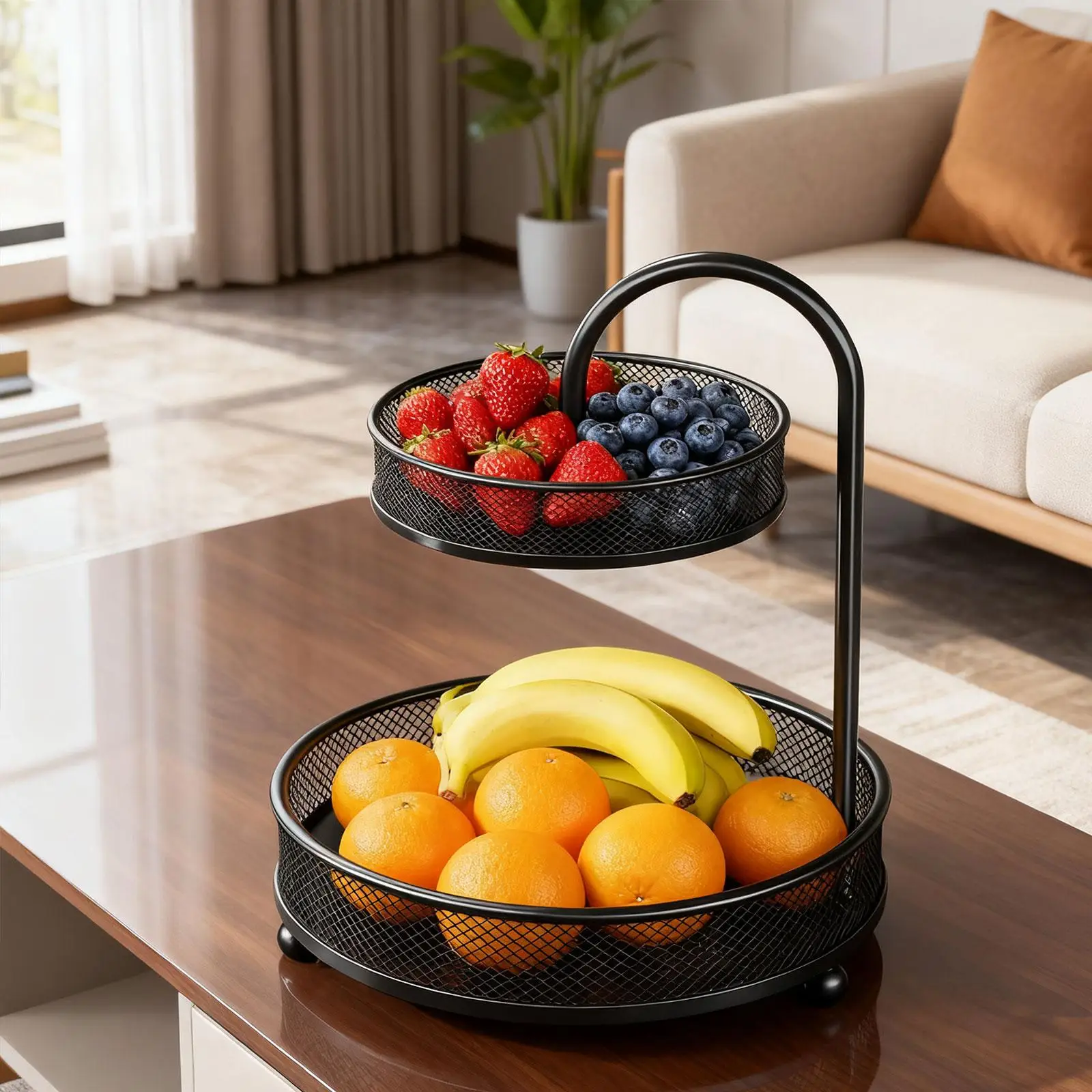 Fruit Basket Fruit Bowl Non Slip 2 Tier Storage Stand Holder Vegetables Basket Bowl for Kitchen Veggie Countertop Living Room