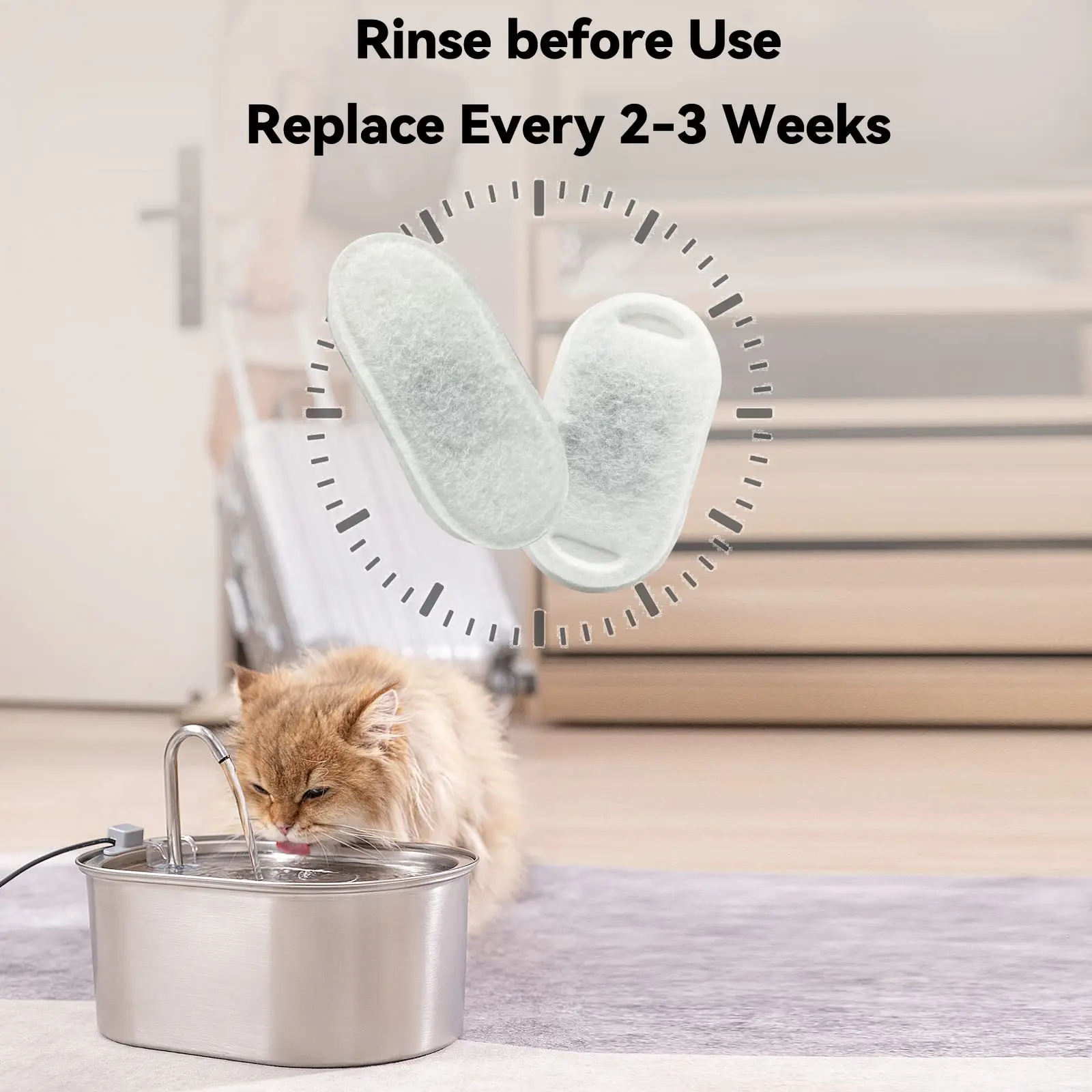 Base de agua para gatos, bebedero para gatos de acero inoxidable de 108oz/3,2l, 4 filtros de carbono + 4 filtros de espuma reemplazables - imagen 4