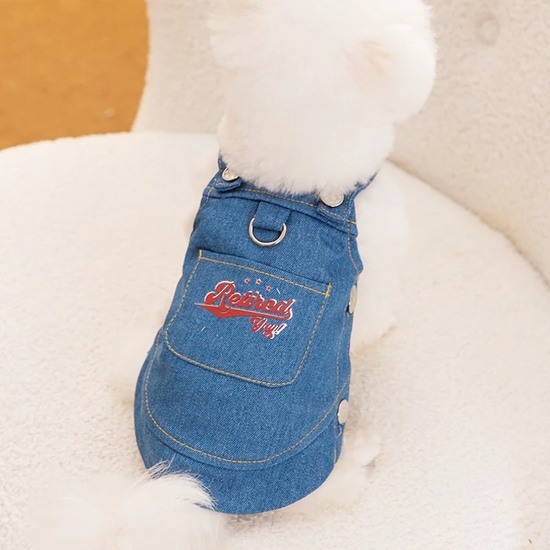 Ropa de otoño para perros pequeños, vestido vaquero a la moda para perros, falda bonita para cachorros, falda con tirantes para gatos suaves y cálidos, ropa para Chihuahua - imagen 4