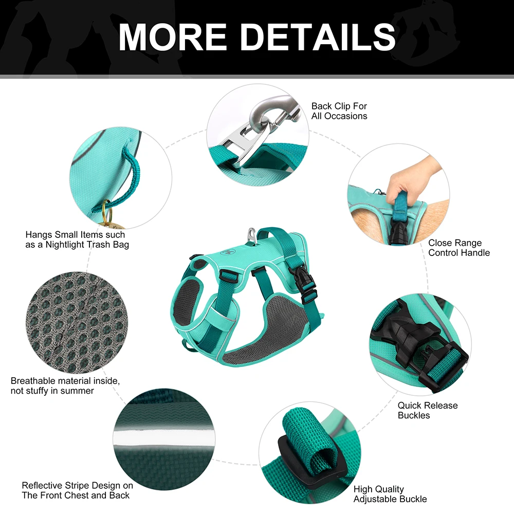 Arnés de malla transpirable para perros, chaleco reflectante de nailon para perros, chaleco de entrenamiento duradero para mascotas, ajustable para perros pequeños, medianos y grandes - imagen 4