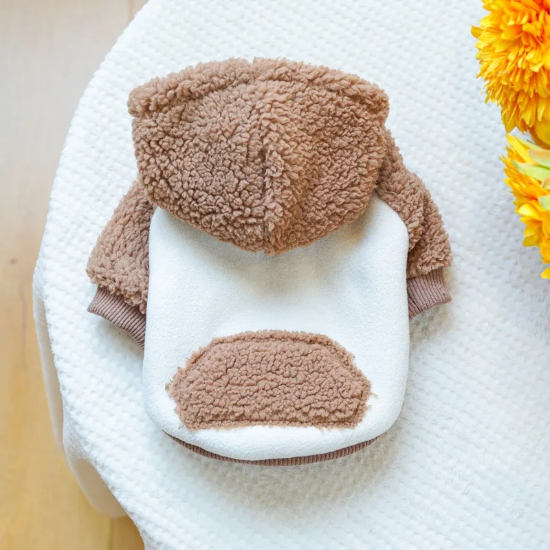 Abrigo de felpa para cachorros, Sudadera con capucha de cuello alto de lana de cordero para invierno, sombrero de felpa para mascotas, abrigo informal para gatos, ropa para perros pequeños - imagen 5